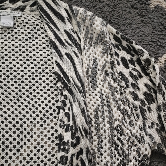 Alberto Makali Wool blend Patterned Open Front Waterfall Sweater Cardigan - Picture 4 of 10